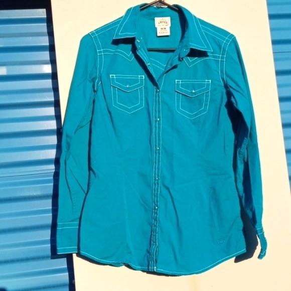 ARIAT LADIES WESTERN LONG SLEEVE TEAL SHIRT SIZE MEDIUM - Picture 1 of 8